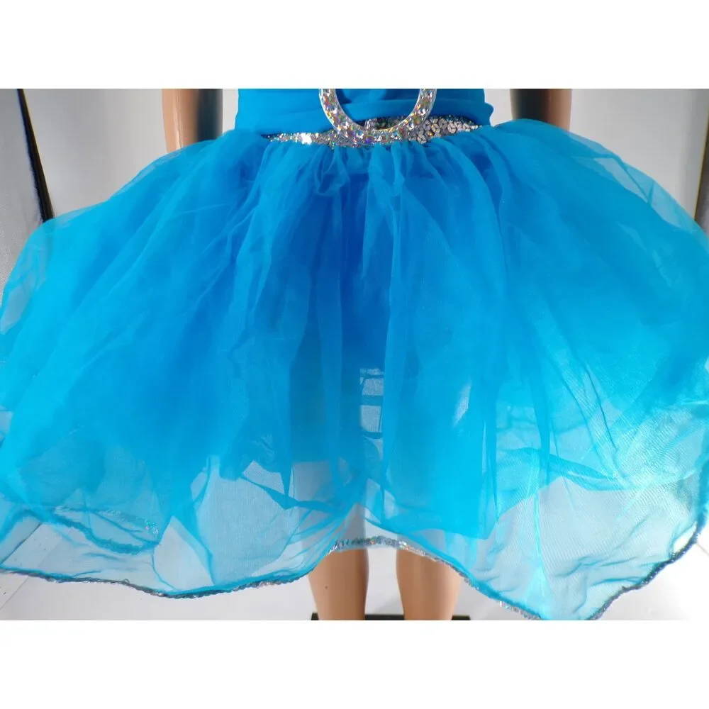 Pre-Owned Dance Costume Weissman 4427 Medium Child Turquoise Tutu Jazz Sequin